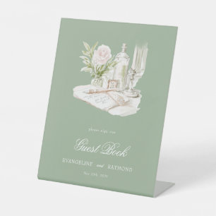 Elegant Watercolor Manor Garden Wedding Pedestal Sign