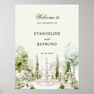 Elegant Watercolor Manor Garden Wedding Poster