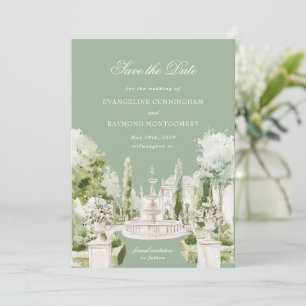 Elegant Watercolor Manor Garden Wedding Save The Date