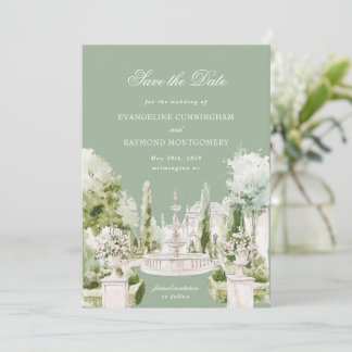 Elegant Watercolor Manor Garden Wedding Save The Date
