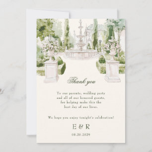Elegant Watercolor Manor Garden Wedding Thank You Card