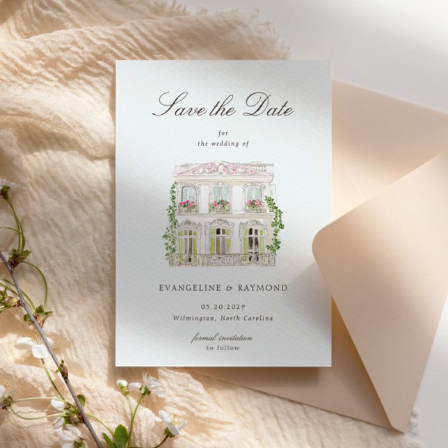 Elegant Watercolor Manor Photo Save The Date Card (Creator Uploaded)
