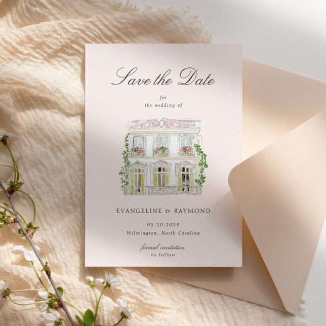 Elegant Watercolor Manor Photo Save The Date Card (Creator Uploaded)