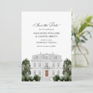 Elegant Watercolor Mansion Save the Date Card