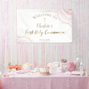 elegant watercolor marble   First Communion Banner