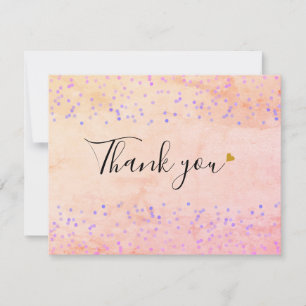 Elegant Watercolor Marble Script Gold Heart Thank You Card