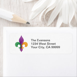 Elegant Watercolor Mardi Gras Fleur de Lis Return Address Label