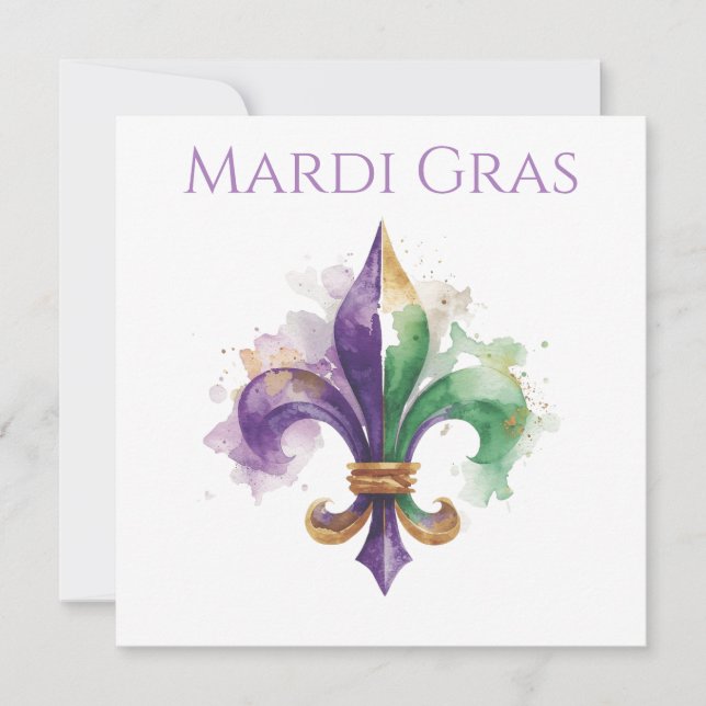 Elegant Watercolor Mardi Gras  Invitation (Front)