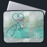 Elegant Watercolor Medical Doctor or Nurse Laptop Sleeve<br><div class="desc">Lovely watercolor background accented by a stethoscope shaped like a heart. Nurses,  doctors and medical industry professionals will love this computer sleeve. Monogram with initials or title.</div>