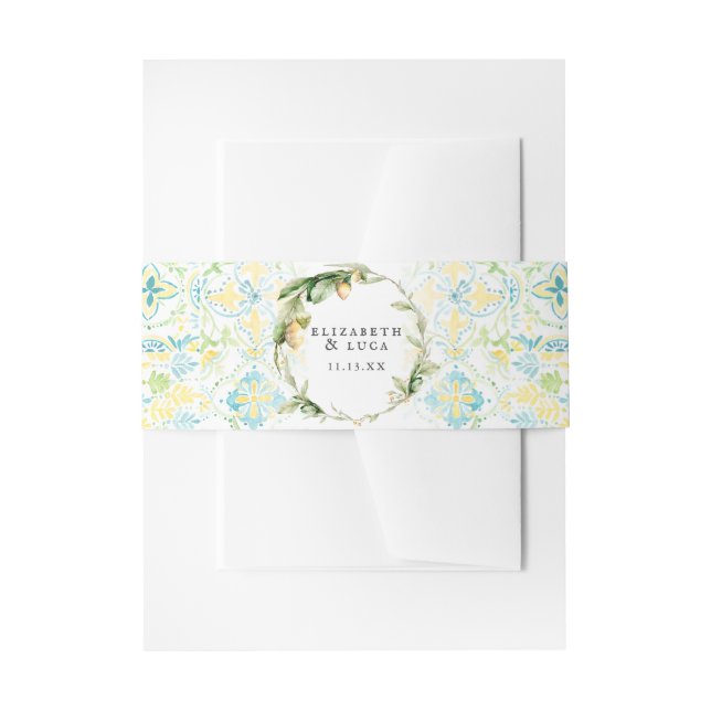 Elegant Watercolor Mediterranean Monogram Wedding Invitation Belly Band (Front Example)