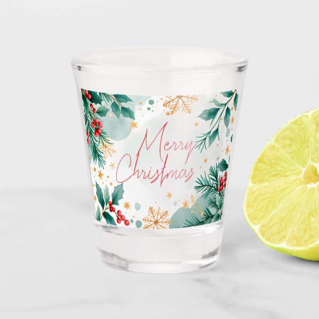 Elegant Watercolor Merry Christmas Shot Glass  (Front)