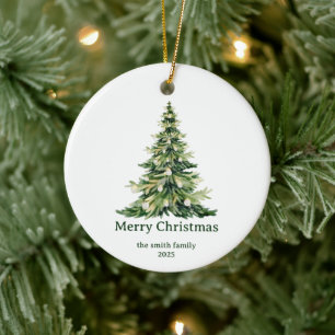 Elegant Watercolor Merry Christmas Tree Non-Photo Ceramic Ornament