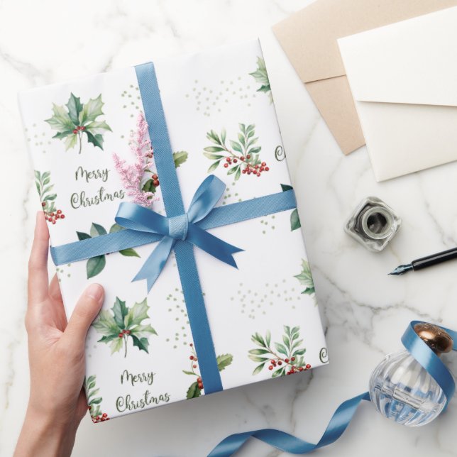 Elegant Watercolor Merry Christmas  Wrapping Paper (Gifting)