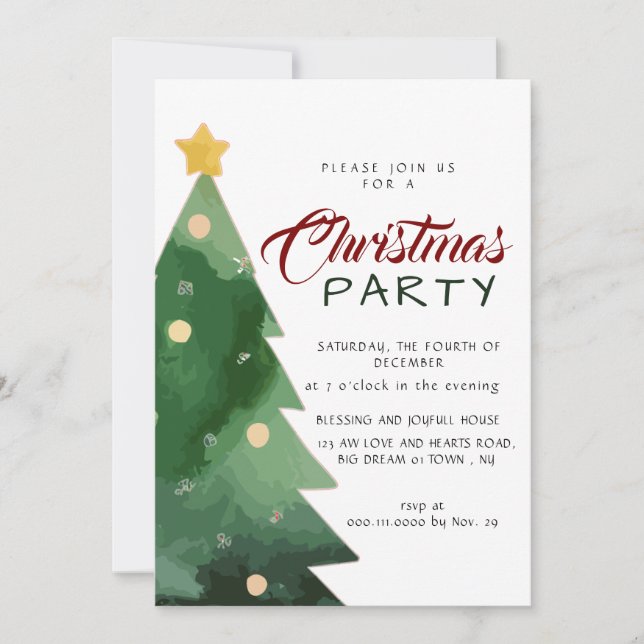 Elegant Watercolor Minimalist Christmas Party Invitation (Front)