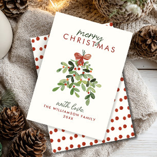Elegant Watercolor Mistletoe Merry Christmas Holiday Card