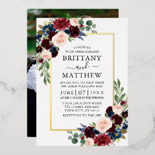 Elegant Watercolor Mixed Floral Photo Wedding Gold