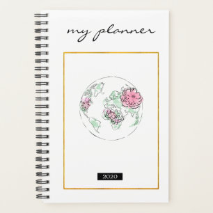 Elegant Watercolor Modern Chic Pink Globe Planner