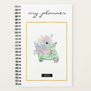 Elegant Watercolor Modern Green Flowers Golg Bike Planner