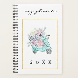 Elegant Watercolor Modern Mint Flowers Golg Bike Planner