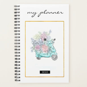 Elegant Watercolor Modern Mint Flowers Golg Bike Planner