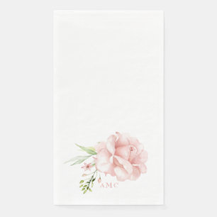 Elegant Watercolor Monogram Pink Floral Napkin