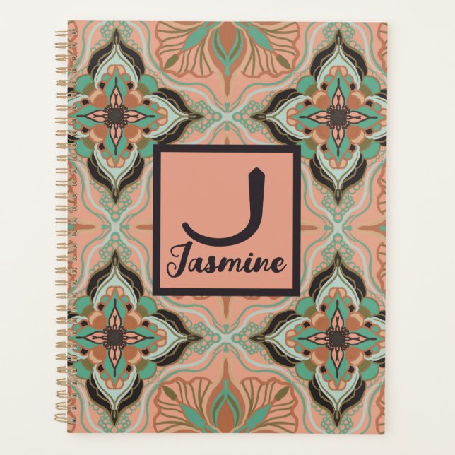 Elegant Watercolor Moroccan Pink Floral Planner (Front)