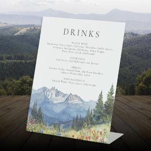 Elegant Watercolor Mountain Drinks Menu Pedestal Sign