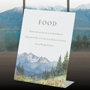Elegant Watercolor Mountain Food Menu Pedestal Sign