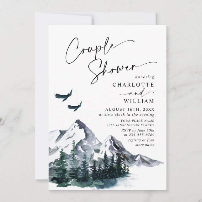 Elegant Watercolor Mountains Couple Shower Invitat Invitation (Front)