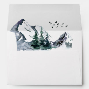 Elegant Watercolor Mountains Forest 5x7 card Env Envelope