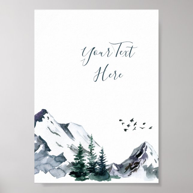 Elegant Watercolor Mountains Forest Landscape  Poster (Front)