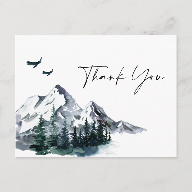 Elegant Watercolor Mountains Forest Thank You  Postcard (Front)