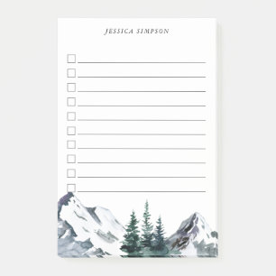Elegant Watercolor Mountains Forest To-Do List Post-it Notes
