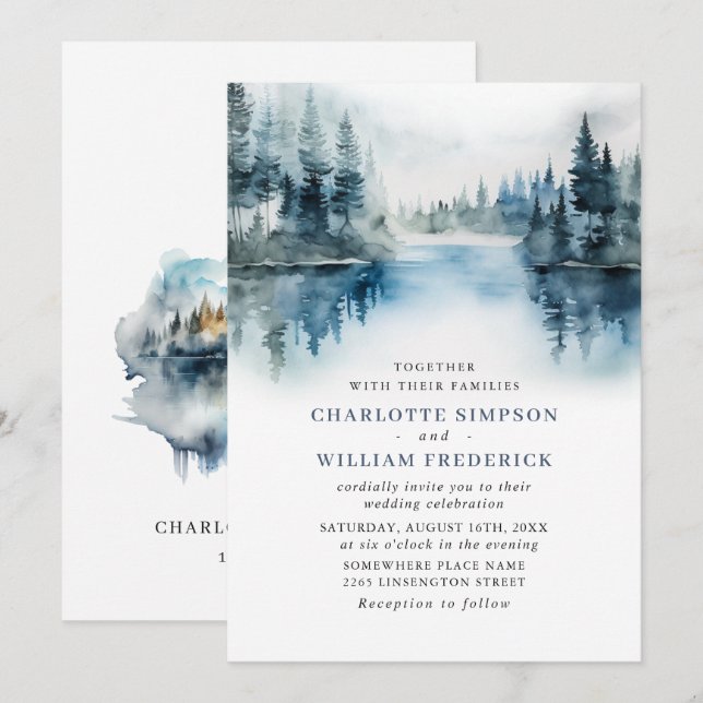 Elegant Watercolor Mountains Forest Wedding Invitation (Front/Back)
