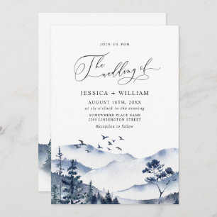 Elegant Watercolor Mountains Forest Wedding Invitation
