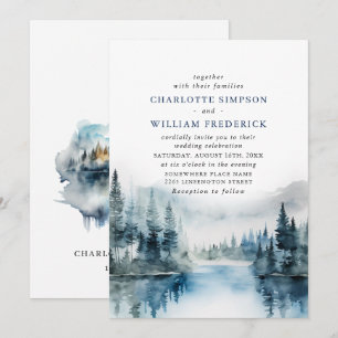Elegant Watercolor Mountains Forest Wedding Invitation