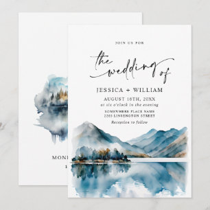 Elegant Watercolor Mountains Forest Wedding Invitation