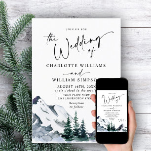 Elegant Watercolor Mountains Forest Wedding Invitation