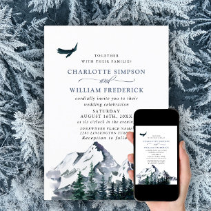 Elegant Watercolor Mountains Forest Wedding Invitation