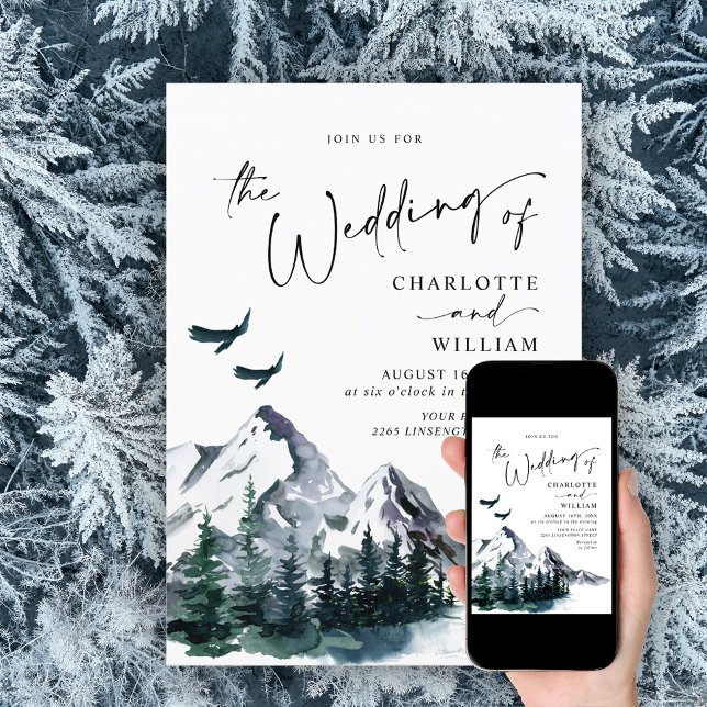 Elegant Watercolor Mountains Forest Wedding  Invitation (Creator Uploaded)