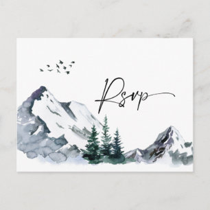 Elegant Watercolor Mountains Forest Wedding RSVP  Postcard
