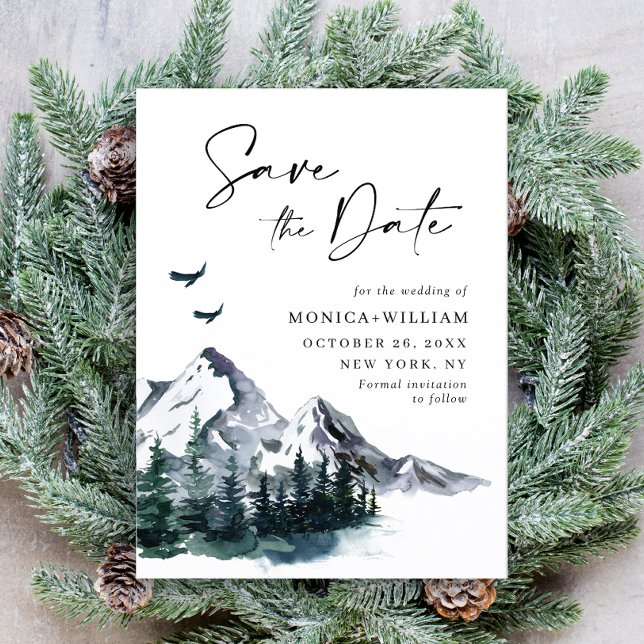 Elegant Watercolor Mountains Forest Wedding Save The Date (Creator Uploaded)