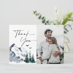 Elegant Watercolor Mountains Forest Wedding Thank You Card