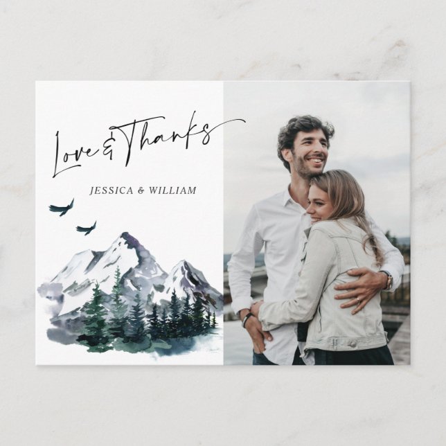 Elegant Watercolor Mountains PHOTO Thank You  Postcard (Front)