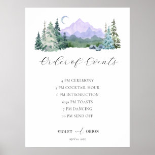 Elegant Watercolor Mountains Wedding Schedule Poster