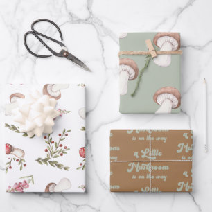 Elegant Watercolor Mushroom Baby Shower Wrapping Paper Sheet
