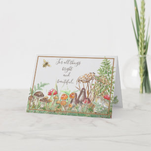 Elegant Watercolor Mushroom Bee Fern Thanksgiving Holiday Card