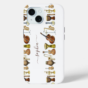 Elegant Watercolor Music Instruments Custom iPhone 15 Case