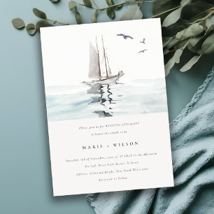 Elegant Watercolor Nautical Sailing Yacht Wedding Invitation