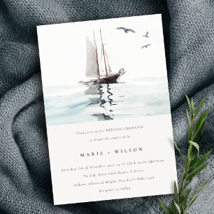 Elegant Watercolor Nautical Sailing Yacht Wedding Invitation